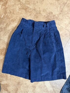 Navy Blue Corduroy High-Waist Shorts